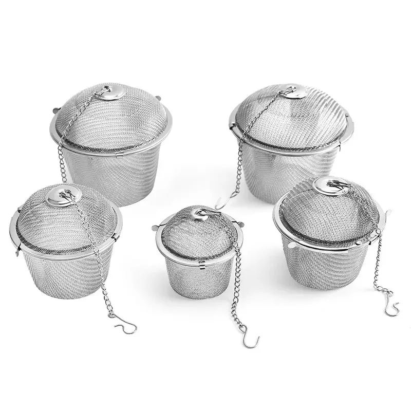 Kitchen Tool Stainless Steel 18/8 Seasoning Spice Strainer Mesh Tea Ball Infuser Filter with Chain Fo Loose Leaf Tea Herbal