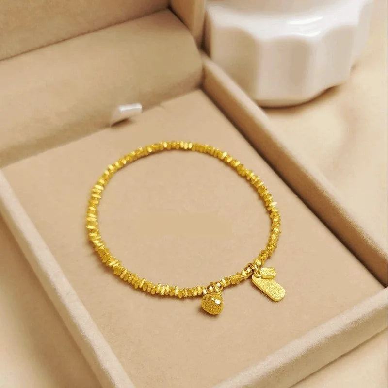 New Trendy Copper 24K Gold Plated Bracelet Lucky Plate Charm Bracelet for Girls