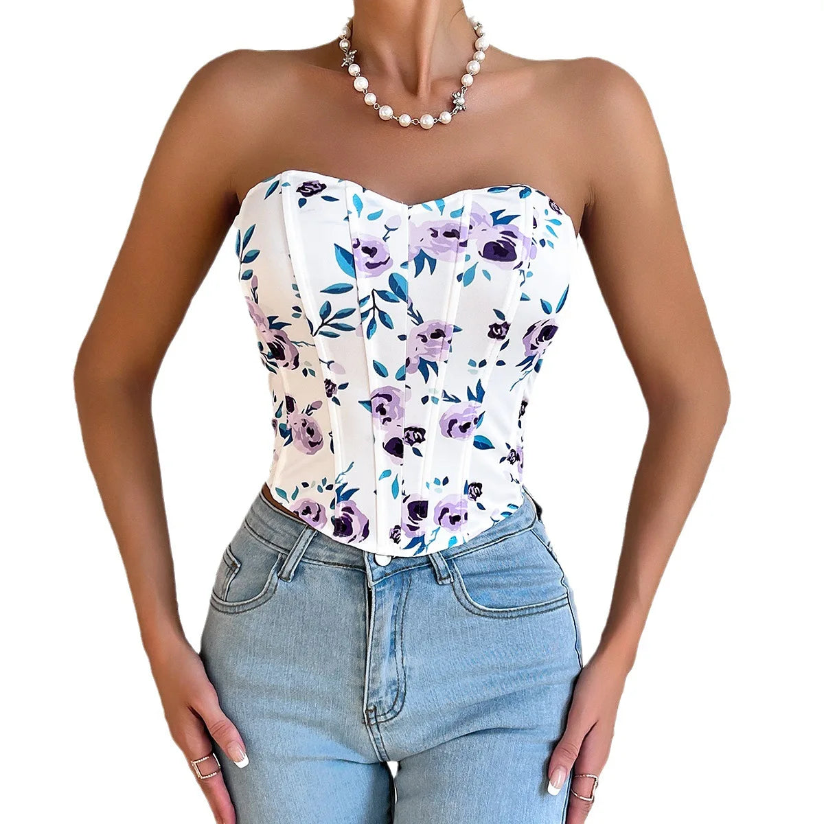 Sexy Hottie Low Cut Backless Flower Wrapped Chest Lozenge Fish Bone Waist
