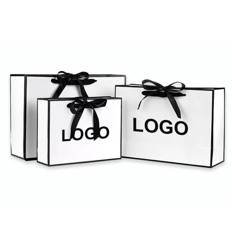 KM Custom Black Pink Luxury Shopping Tote Gift Paper Bags with Ribbon Handle Small Personalized for Clothing & Jewelry