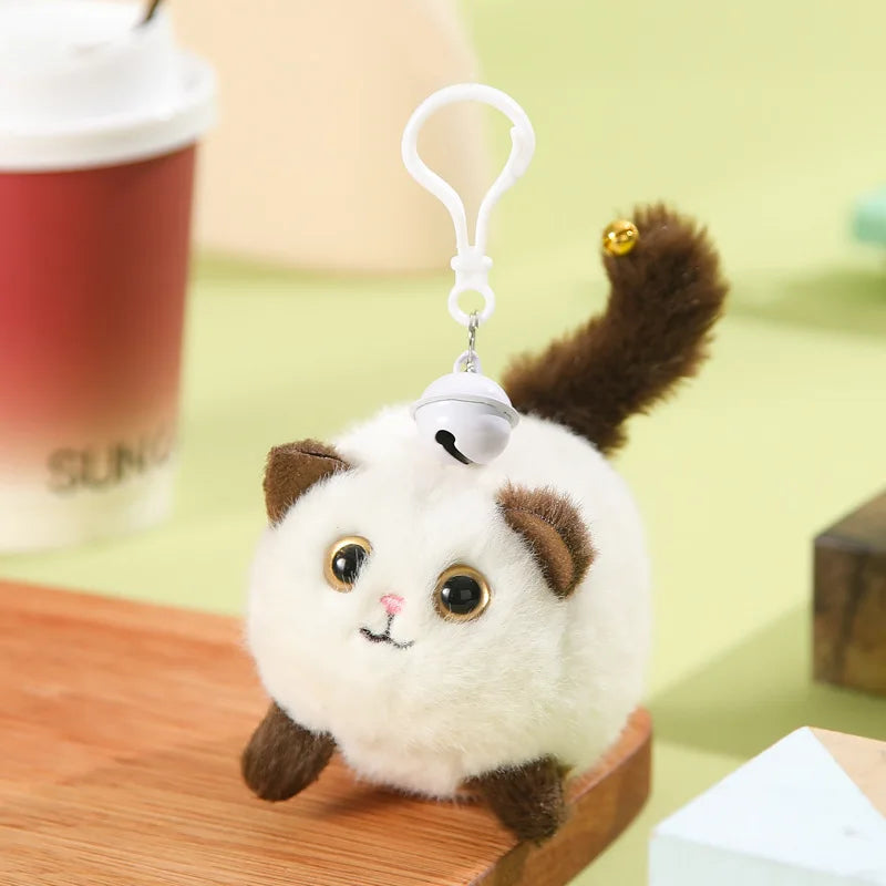 CHIQUE Pulling Rope Wagging Tail Cat Plush Toy Keychain Pendant for Backpack