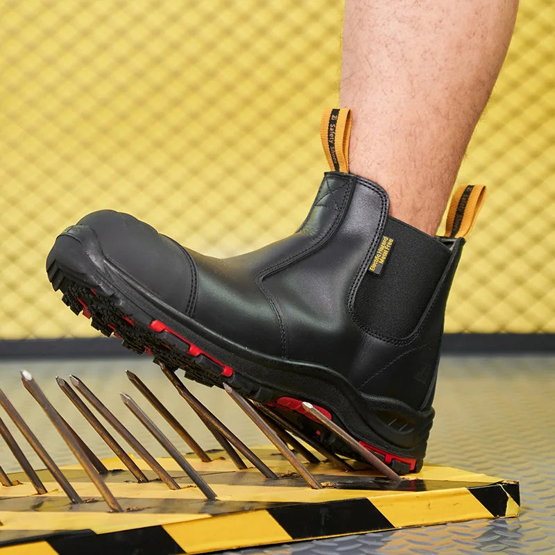 ZG L607 Heavy Duty Cow Leather Full Grain Work Boots Waterproof Safety Boots with Composite Toe No Lace Winter Autumn Metal Free