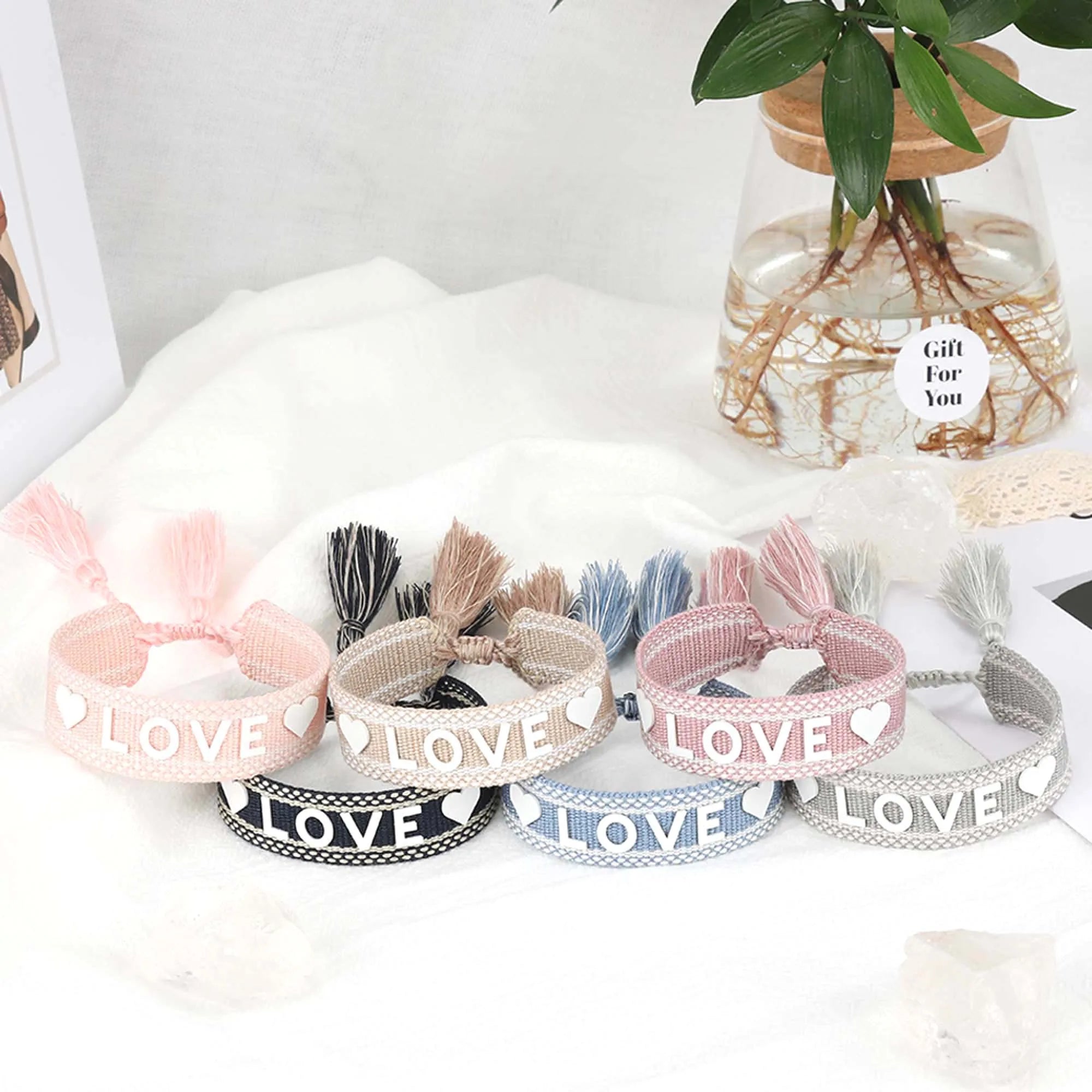 10pcs/lot LOVE Printed Bracelet Tassel Braided Rope Lady Women Wedding Gift Anneversary Jewelry Valentines Wristband