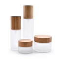Hot Sale Empty Glass Spray Bottle Frosted Clear Bamboo Lotion Bottle Cream Jar Cosmetic Package Set