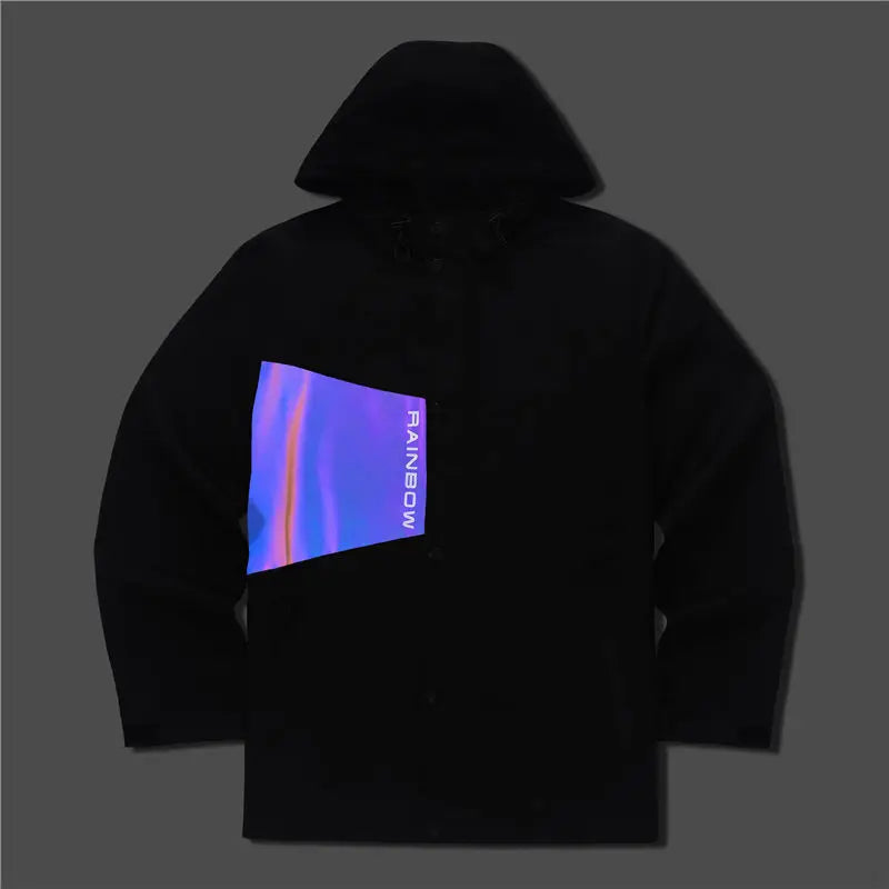 Rainbow Spray Original Design Mens Outdoor Sport Jackets Street Zipper up and Single Button Reflective Print Men's Hoodie Jacket