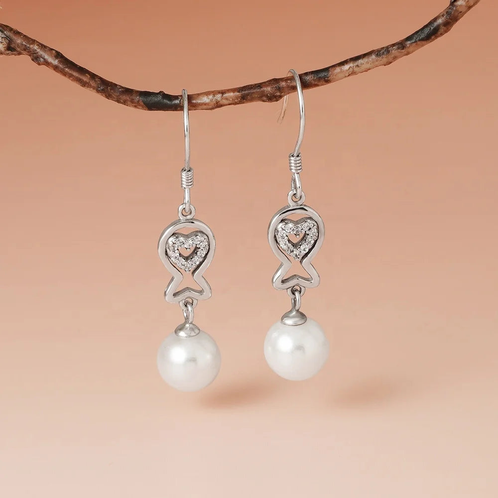 Creative Design Korean S925 Silver Pearl Fine Dangle Earrings Elegant Jewelry Ear Hooks
