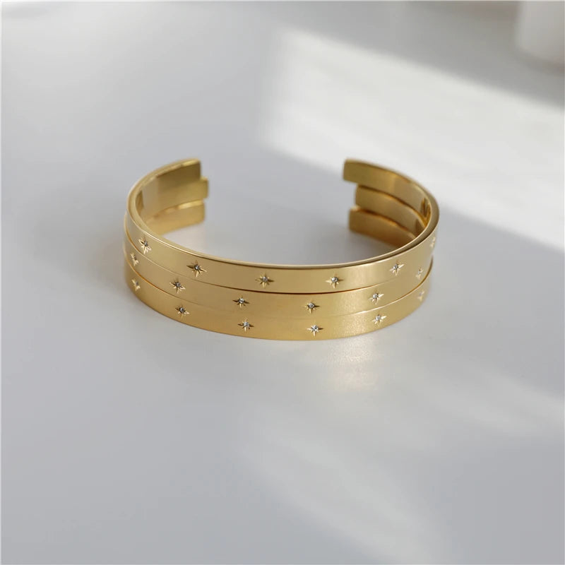 High End 18K PVD Gold Plated Tarnish Free Waterproof 10 North Star Cuff Bracelet Bangle Bracelet Stainless Steel Jewelry