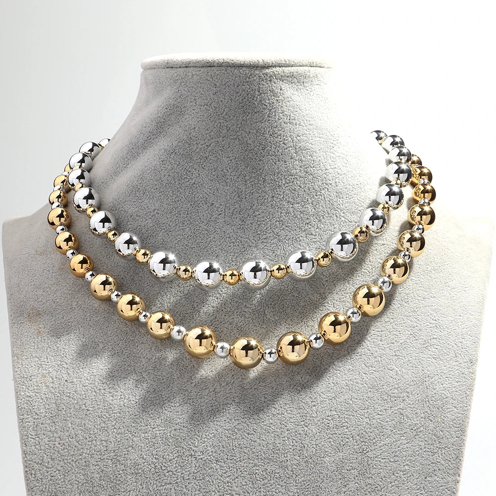 European and American Style Environmentally Friendly Electroplated Gold  Silver Bead Necklace CCB Acrylic Round Ball Choker