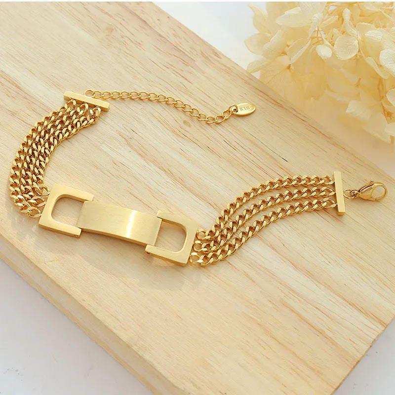 Europe and America Hiphop 18k Icy Bracelet Custom Stainless Steel Gold Plated Bracelet Pulsera De Acero Inoxidable