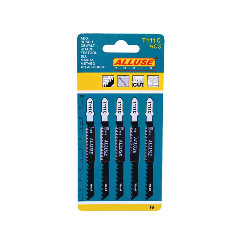 Set 5 HCS T111C Jig Saw Blades 8TPI DIY Hot Press Customizable OEM Support Cutting Wood Plastic Metal Black Finish Steel 100mm