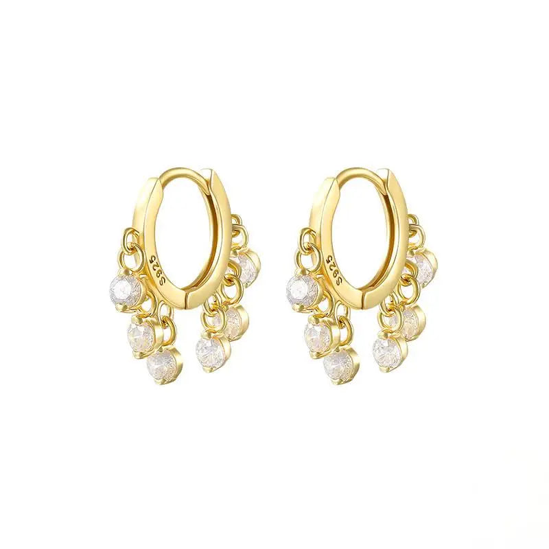 925 Sterling Silver Six Diamond Earrings with Zircon Trendy Style for Anniversaries and Parties Great Gift Idea