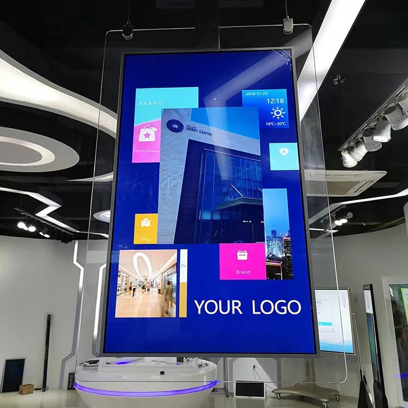 32/43/55 Inch Hang Floor Stand Double Sided LCD Screen Ultra Thin Transparent 4K Advertising Video Display Retail Store