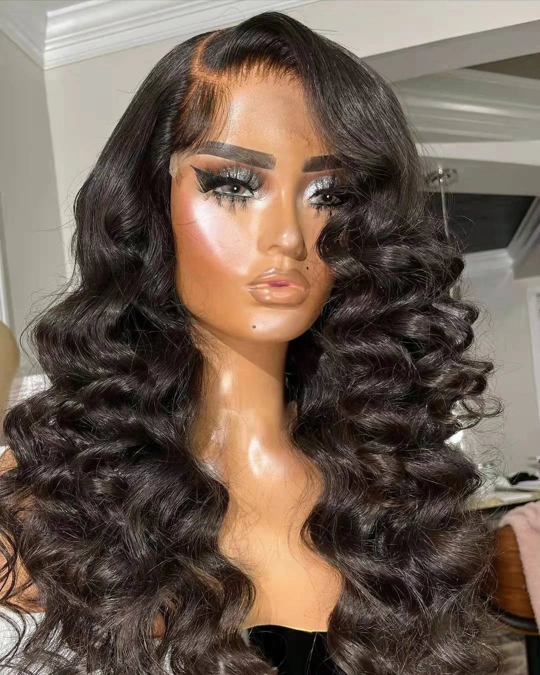 Customized Long Inches Pineapple Wave Natural Color Virgin Brazilian Cuticle Aligned Human Hair Lace Front Wigs