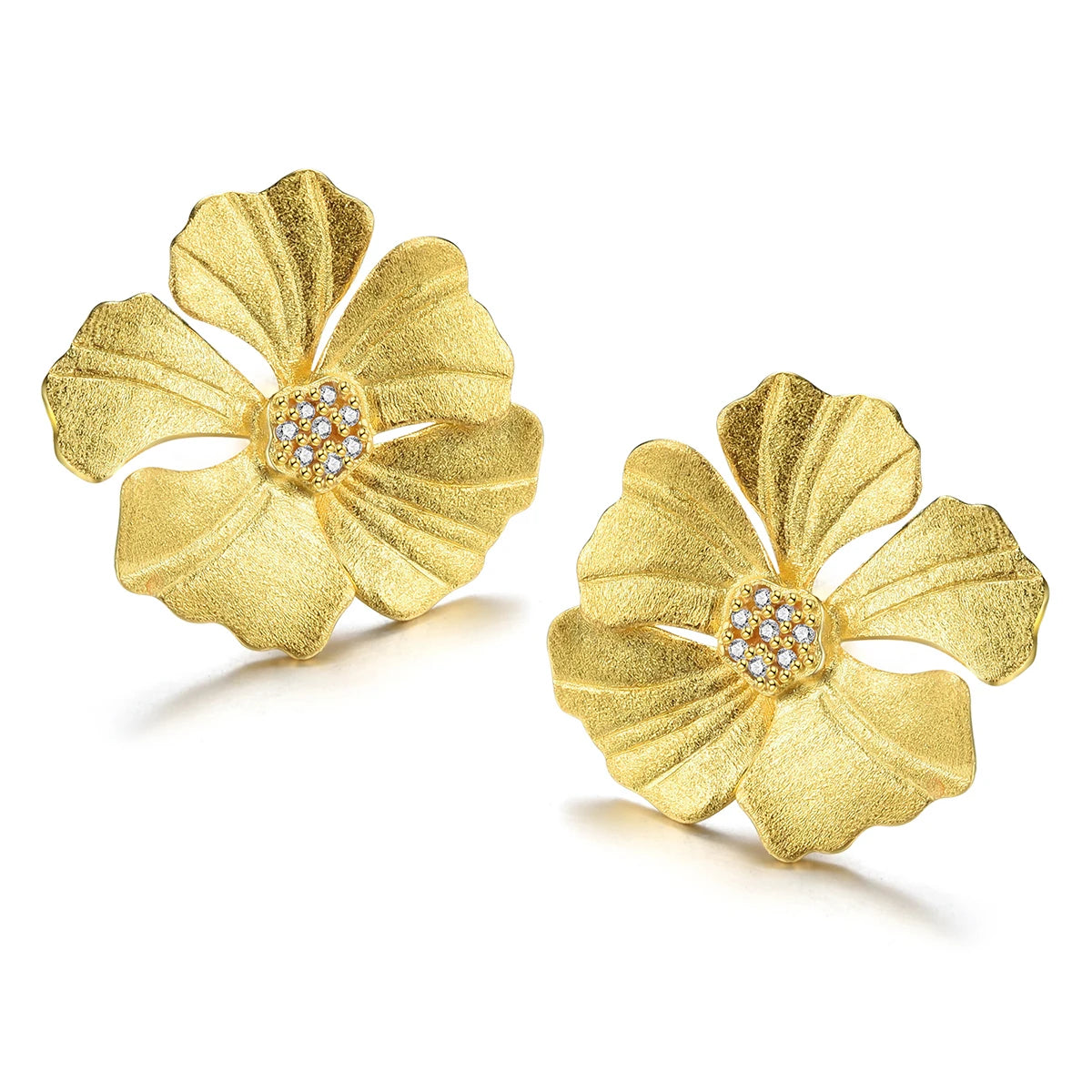 Lotus Fun Real 925 Sterling Silver Natural Zircon Elegant Big Peony Flower Stud Earrings for Women 18K Gold Statement Jewelry