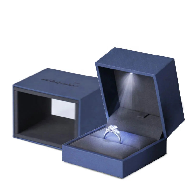 FORTE Custom Blue Octagonal Velvet Ring Drawer with LED Light Luxury Jewelry Box for Packaging