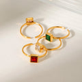 Luxury Stainless Steel 18K Gold Plated Colorful Square Cubic Zirconia Opening Rings for Couples Wedding Rings