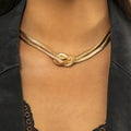 Fashion Gold Knot Torque Clavicle Chain Necklace Ladies Metallic Texture Double Layer Knotted Snake Chain Necklace for Women
