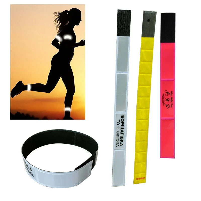 Outdoor Outside Running Sports Safety High Visible Fluorescent Yellow Reflective Arm Leg Band Armband for Runner Walker Cyclists