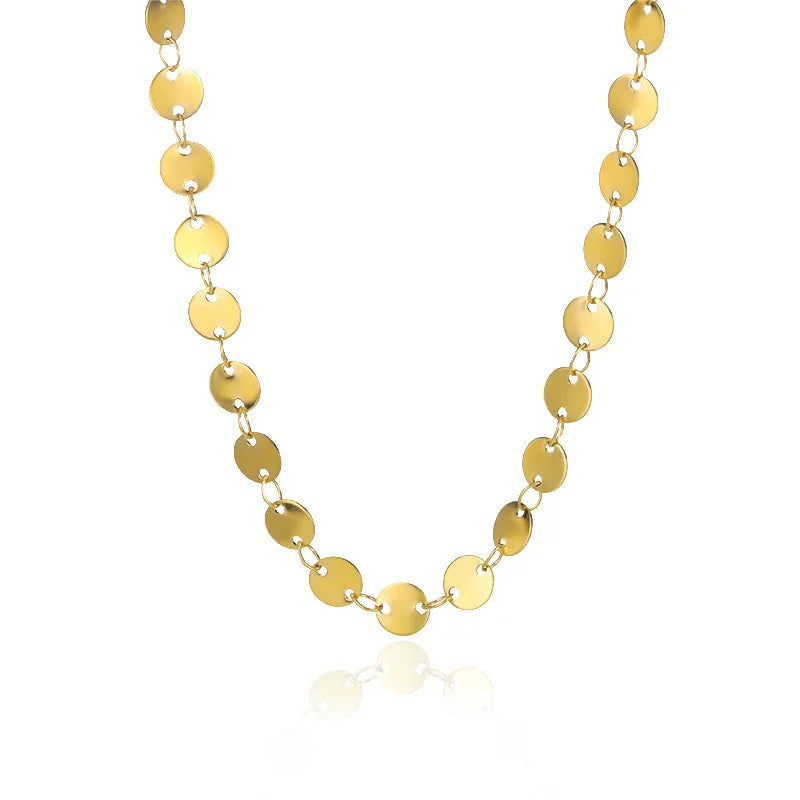Fashion 18K Gold Brass Small Gold Sequin Choker Necklace Disc Chain Link Choker for Woman