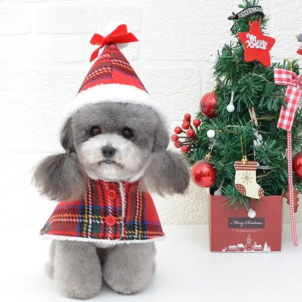 Wholesale Scottish Tartan Christmas Cloak and Hat for Pet Dog