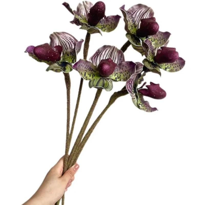 Artificial Paphiopedilum Flowers Realistic PU Orchids for Home Wedding Restaurant Bedroom Party Bridal Shower Decoration