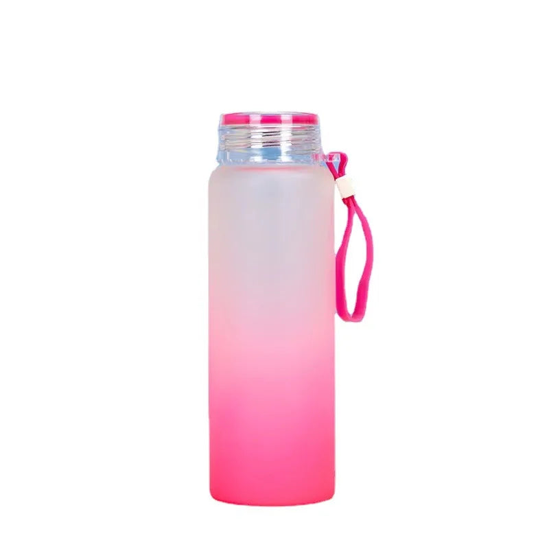 Tiktok 2025 High Borosilicate Double Layer Frosted Colorful Glass Water Bottle with Bamboo Lid
