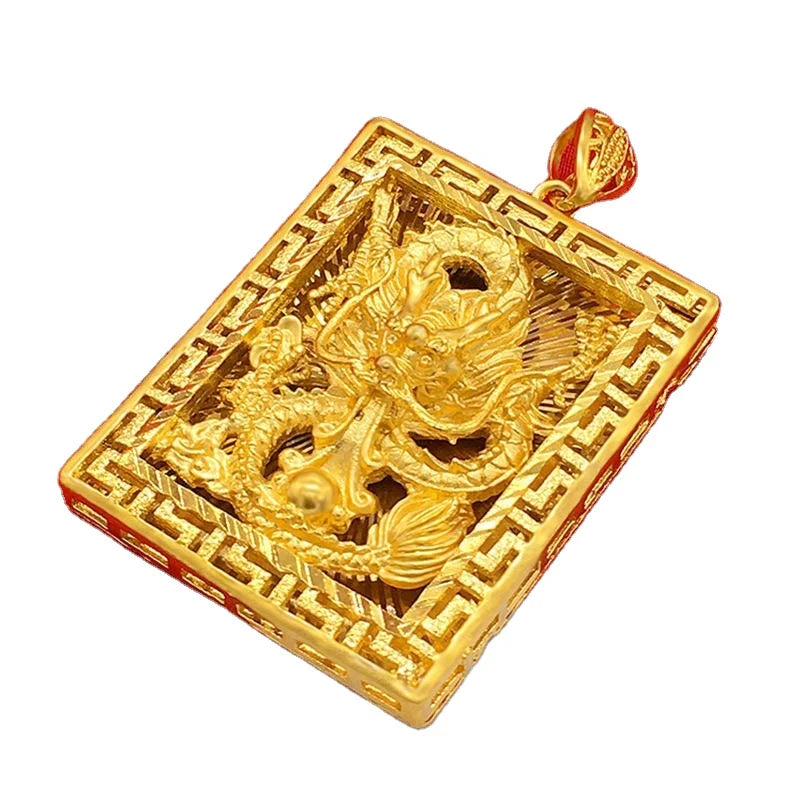 Brass Accessories New Placer Gold Jewelry Dragon Pendant Dragon Totem Square Plate Pendant Men's Accessories