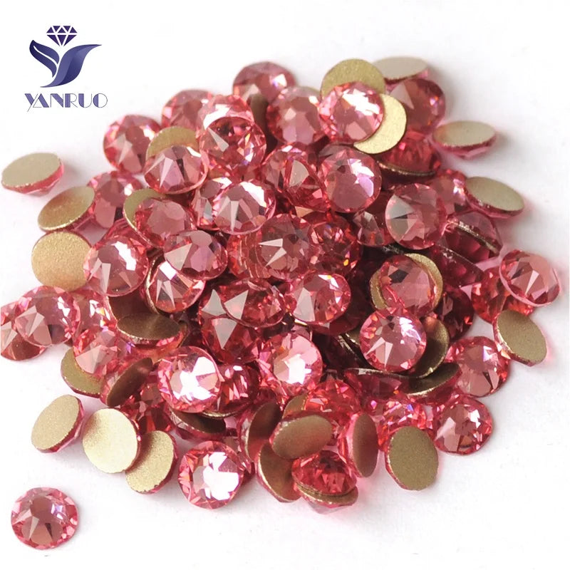YANRUO 2022 New Arrival 16 Cuts Facts Rose Glass Rhinestones Flatback Non Hotflix for  Cups