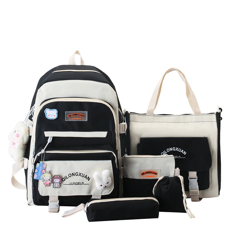 0508  Large Capacity Backpack Four-Piece Set Casual Student School Bag Waterproof Rucksack