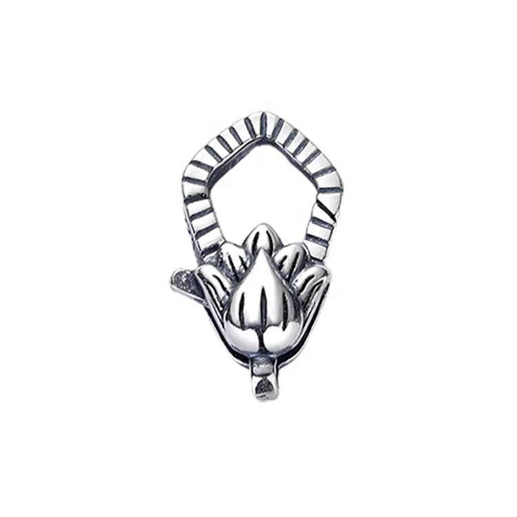 Oxidized 925 Sterling Silver Floral Pendant Clasp Flower Snap Lock Clasps Charm Lock Accessories Jewelry Supplier
