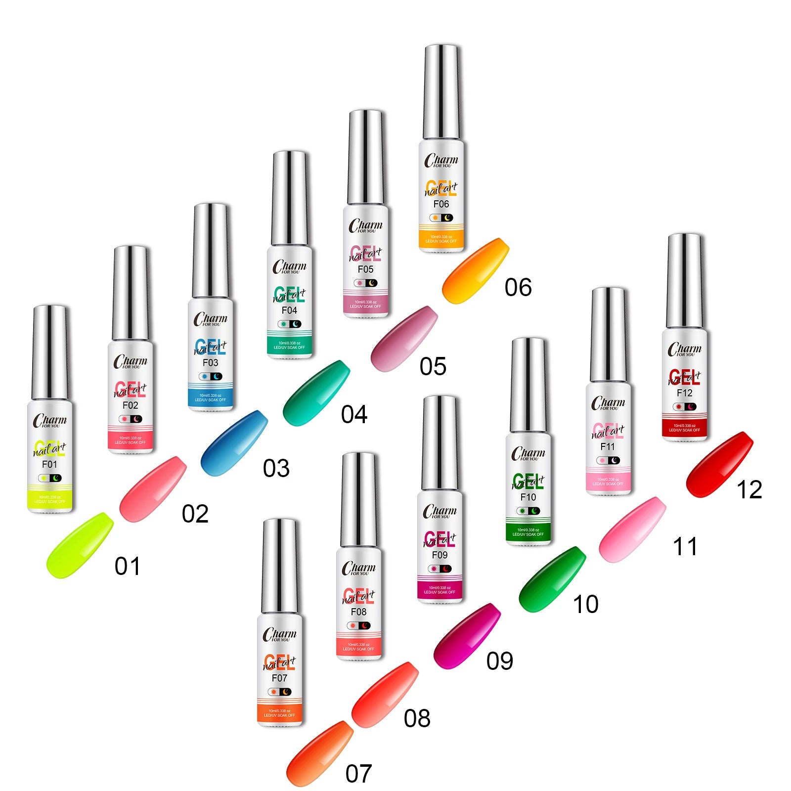 12 Colors Glowing in Dark UV Gel Nail Polish Set Soak-Off Luminous Color Liners for Nail Art
