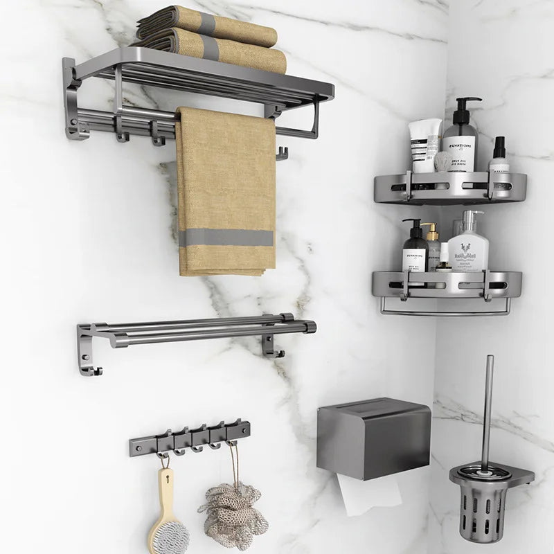 Aluminum Folding Storage Rack Hardware Accessories Shelves Wall Mounted Set Shelf aluminum Steel Bathroom Accessories Sets