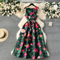 Summer Sleeveless Print Casual Dress Women High Waist A-line Ladies Retro Dresses Clothes Women Wholesale