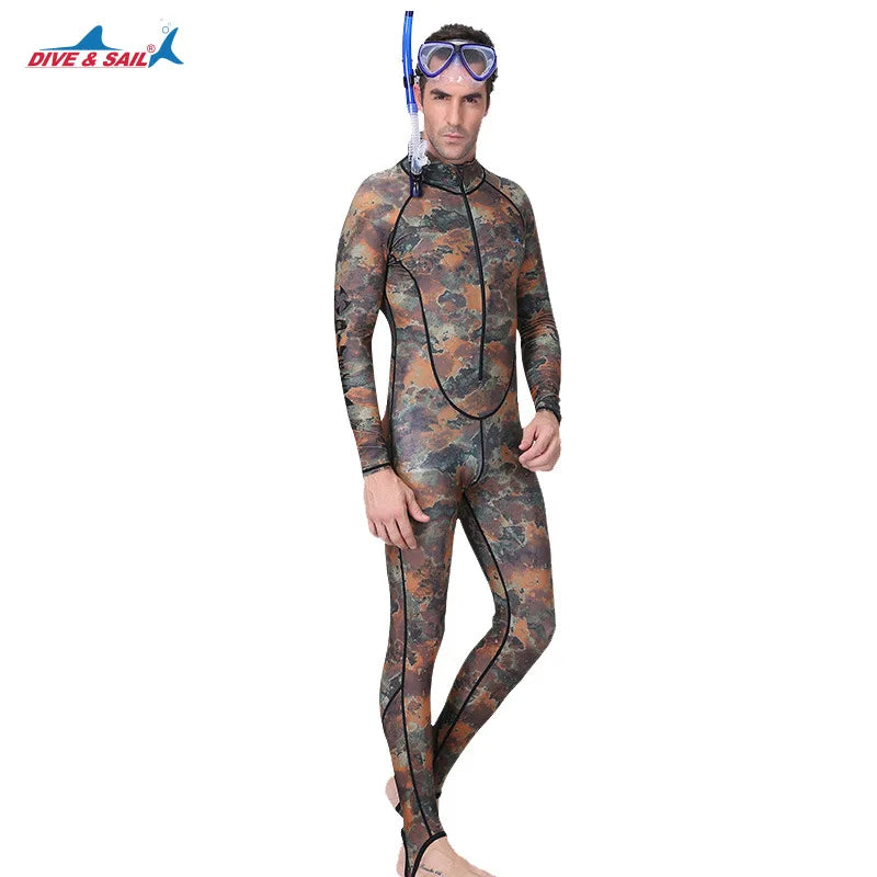 DIVE&SAIL Men's Camo Swimming Diving Rash Guard One Piece Camouflage Wet Suit Long Sleeve UV Sun Protection Wetsuit