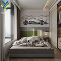 Custom Racecar Abstract Mural Wallpaper for Kids Hand-Painted Black and White Stripe Design Waterproof Fabric for Boys' Room
