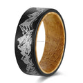 POYA 8mm Black Flat Tungsten Forest Mountain Ring Whiskey Barrel Wood Inlay Wedding Band Gift for Men
