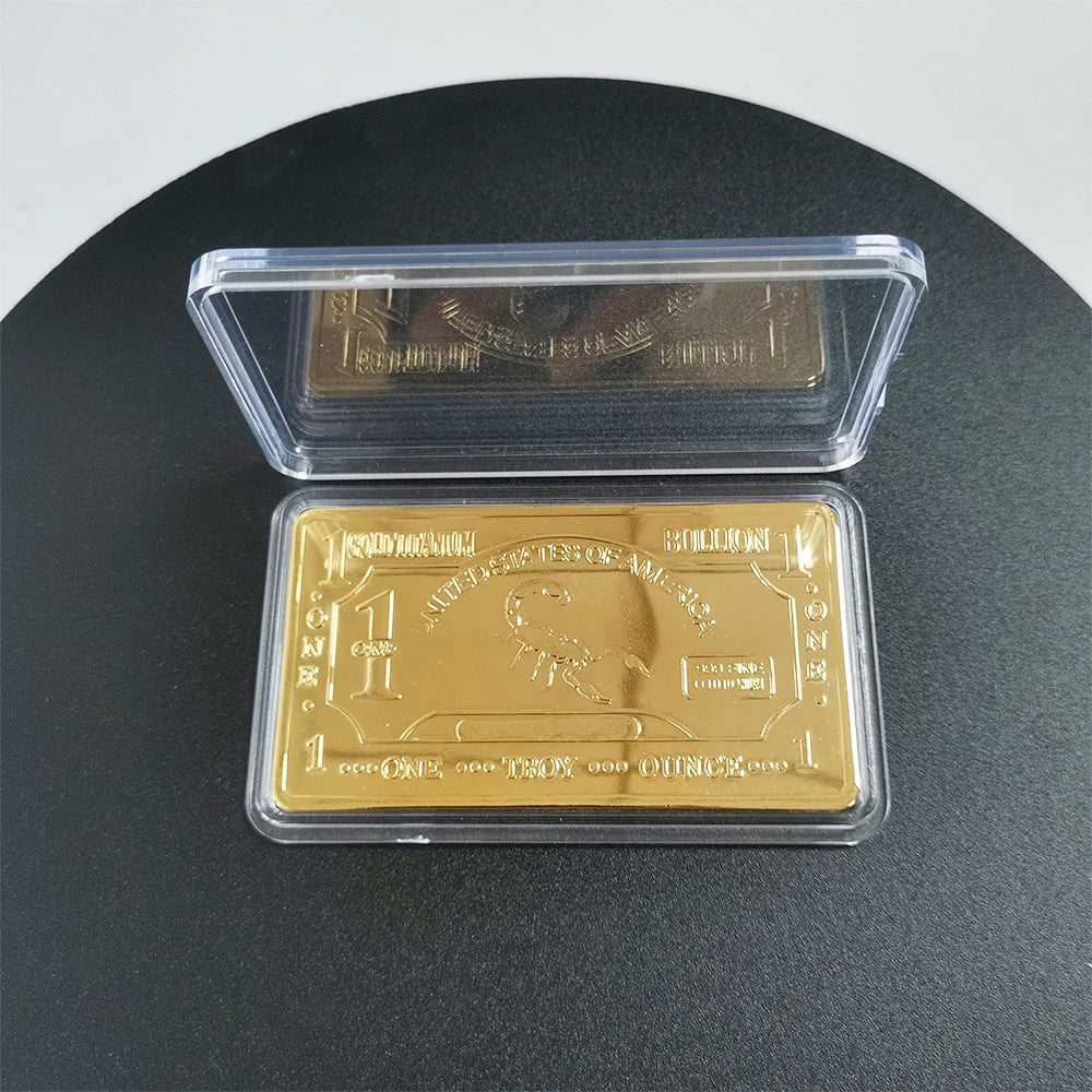 Titanium Ingot 1 OZ Gold Plated Titanium Scorpion  Bullion Bars With Plastic Packing Case