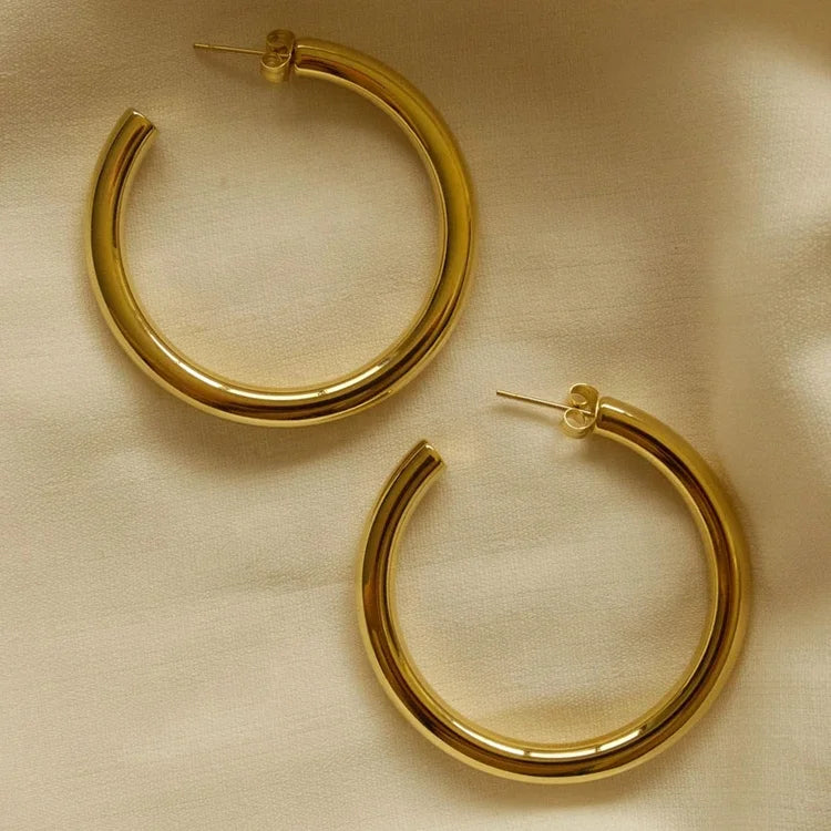 Minimalist Design Women 18k Gold Plated Earrings Hypoallergenic Stainless Steel Gold Hoop Earrings