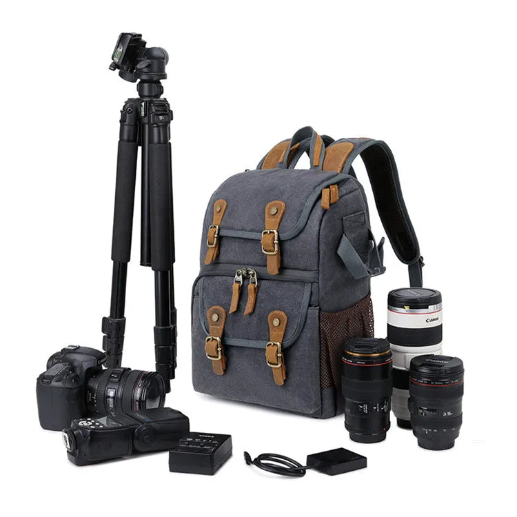 XXN Vintage Canvas Men's DLRS SLR Laptop Camera Backpack Casual Travel Photography Digital Gear