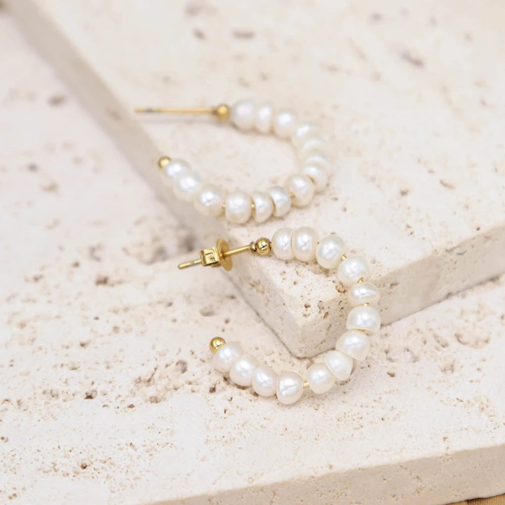 Chris April 316L Stainless Steel PVD Plated Gold Real Baroque Freshwater Pearl Hoop Earring