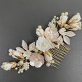 Ladies Party Engagement Gold Wedding Pearl Leaf Metal Women Bride Hair Decoration Accessories Hair Comb Hair Clip