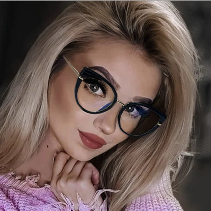 2021 Cat Eye TR9 Anti Blue Light Glasses Women Comfortable Spring Leg Flat Optical Frames Glasses