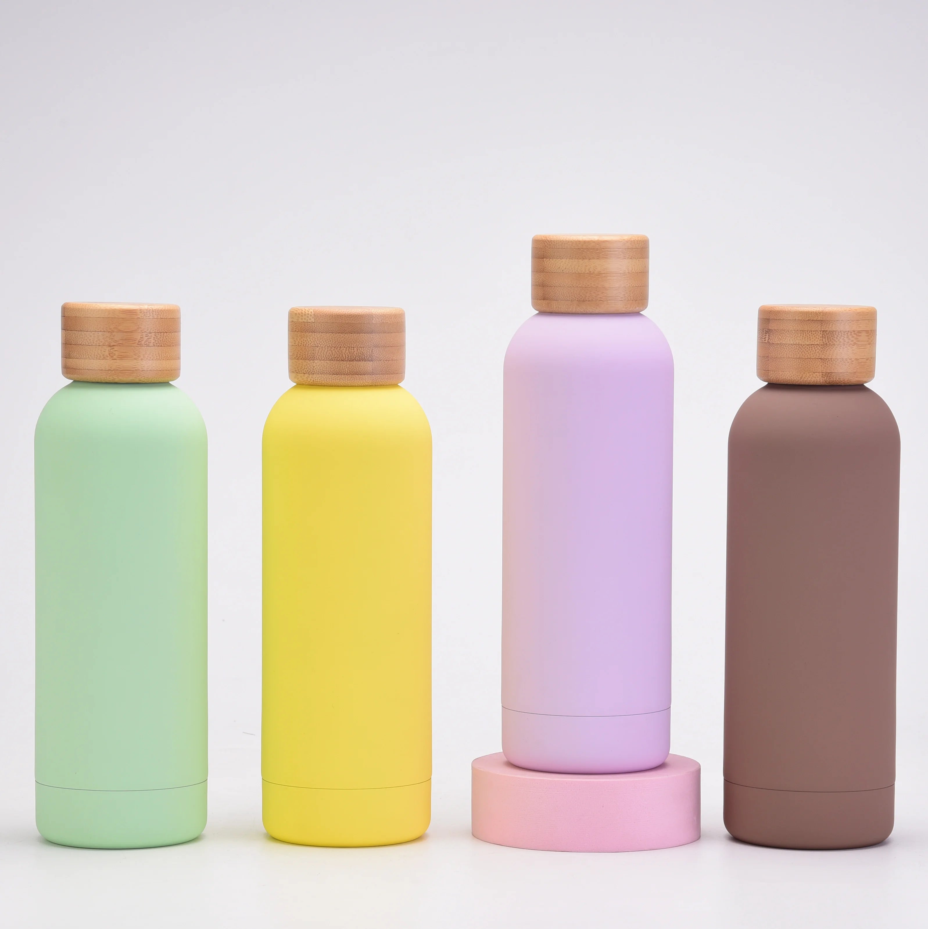 Stainless Steel Insulated Water Cup Frosted Outdoor Vacuum Flask with Bamboo Lid Classic High Aesthetic Student's Sports Bottle