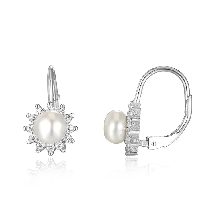 Handmade 925 Sterling Silver Rhodium Plating Freshwater Pearl Japanese Style Earrings
