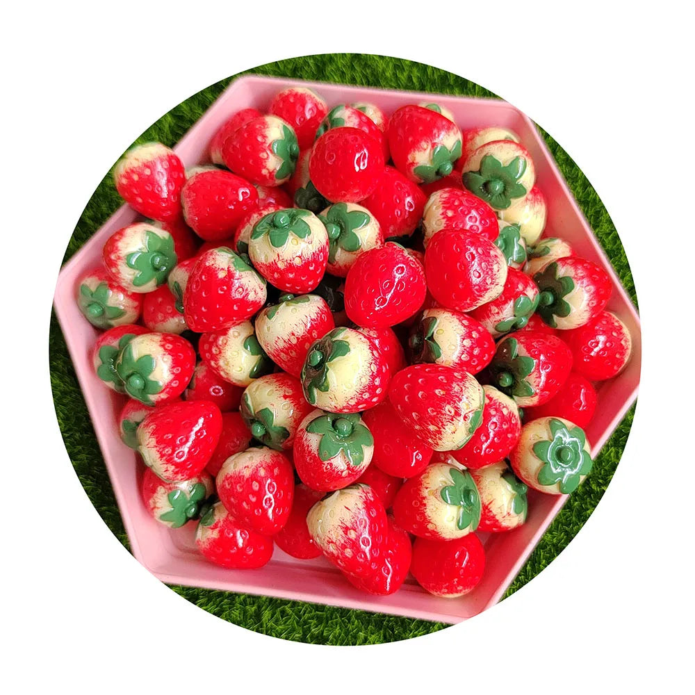Kawaii 3D Large Strawberry Fruit Dessert Resin Cabochon Miniature Fruit Art Supply Decoration Charms