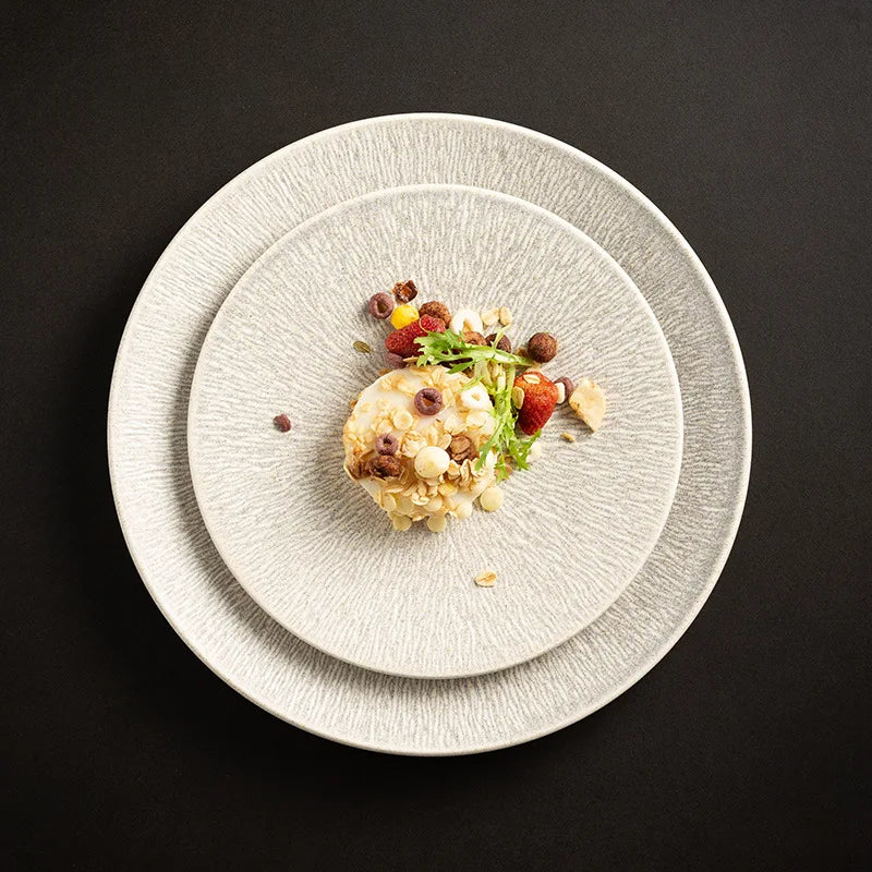 Nordic Stoneware Steak Plate White Red Round Salad Serving Plates Underglaze Colored Dessert Dishes Restaurant Beef Plate