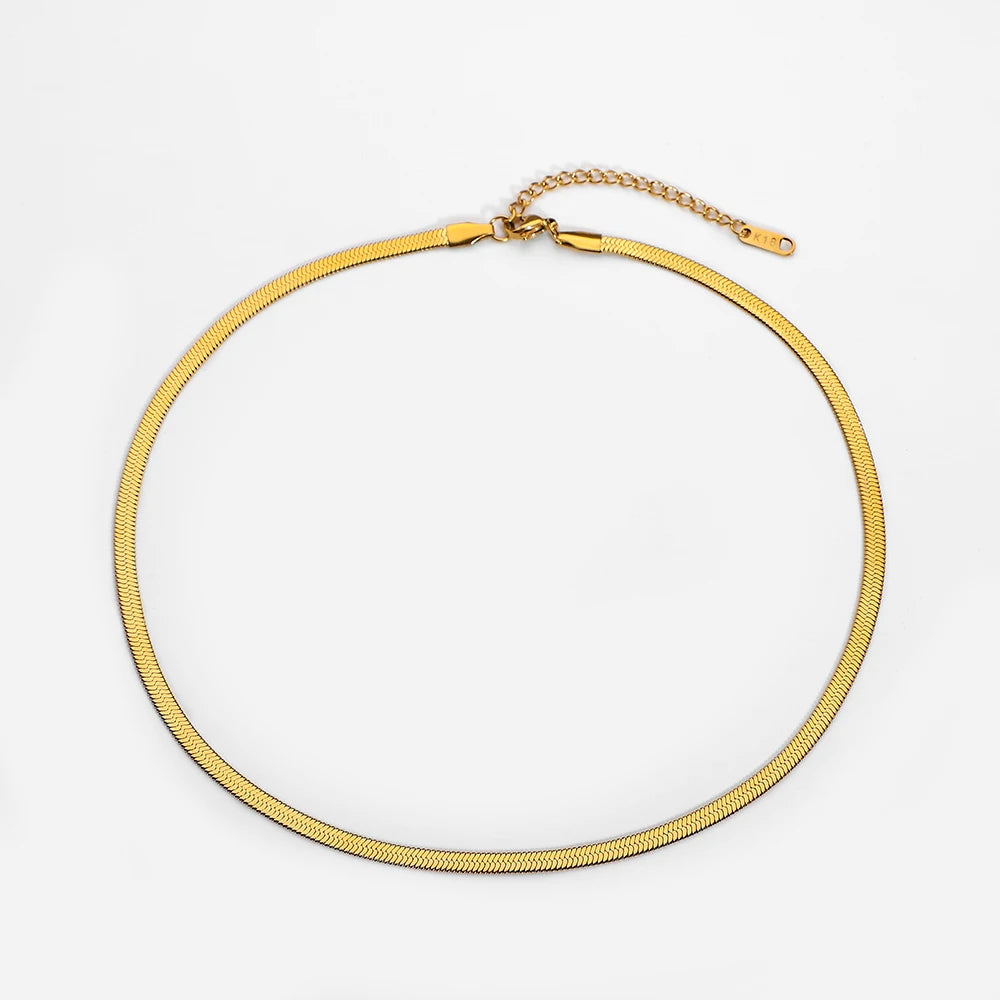 PVD 18K Gold Plated 3mm 4mm 5mm Herringbone Snake Chain Children's Anniversary Punk Style Stainless Steel Necklace Tarnish Free