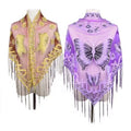 Beautiful butterfly Style Shawl Triangle Polyester Lace Tassels Hijab Embroidery Scarf for Woman Twill Weave Beach Shawl