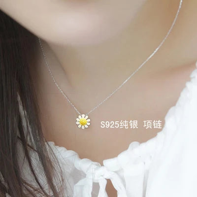 925 Sterling Silver Sunflower Necklaces Pendants for Women Fashion Lady Festival Gift Jewelry