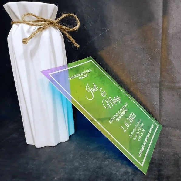 2026 Custom Rectangle Fancy White Foil Letters Rainbow Iridescent Acrylic DIY Craft Luxury Wedding Acrylic Invitations